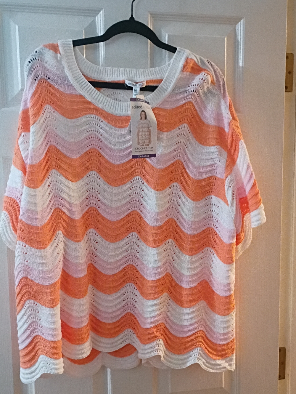 Edikted Orange & White Crochet Wave Knit Top